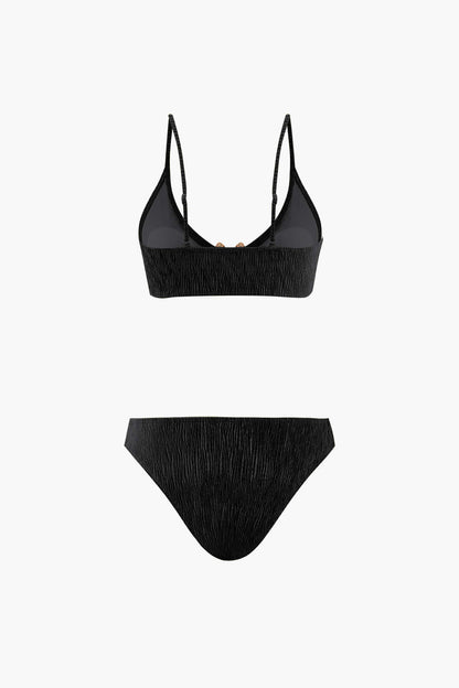 Kadife Dokulu U Yüzük Bikini ve Mayo Eteği Pareo 3 Parça Takım