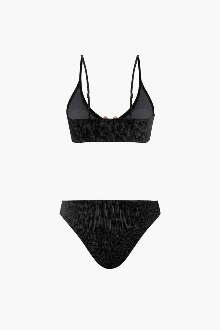 Kadife Dokulu U Yüzük Bikini ve Mayo Eteği Pareo 3 Parça Takım