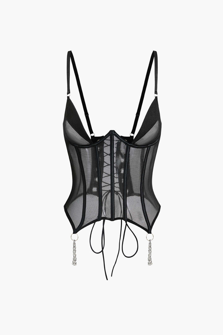 Tül Zincir Detaylı Büstiyer Bağlamalı Jartiyer Takımı