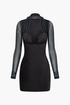 Patchwork File Dantelli V Yaka Mini Elbise