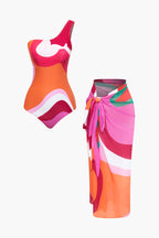 Kontrast Tek Omuzlu Body ve Mayo Eteği Pareo Takım