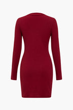 Düz Örgü Düğmeli Uzun Kollu maksiElbise