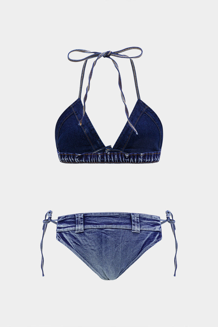 Kot Görünümlü Bağlamalı Bikini Takımı