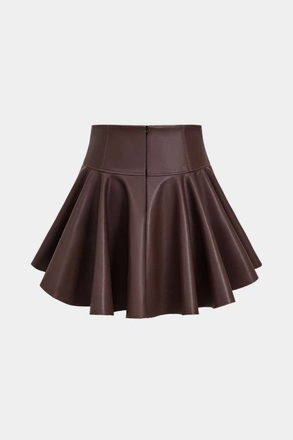 Basic Deri Pileli Mini Etek