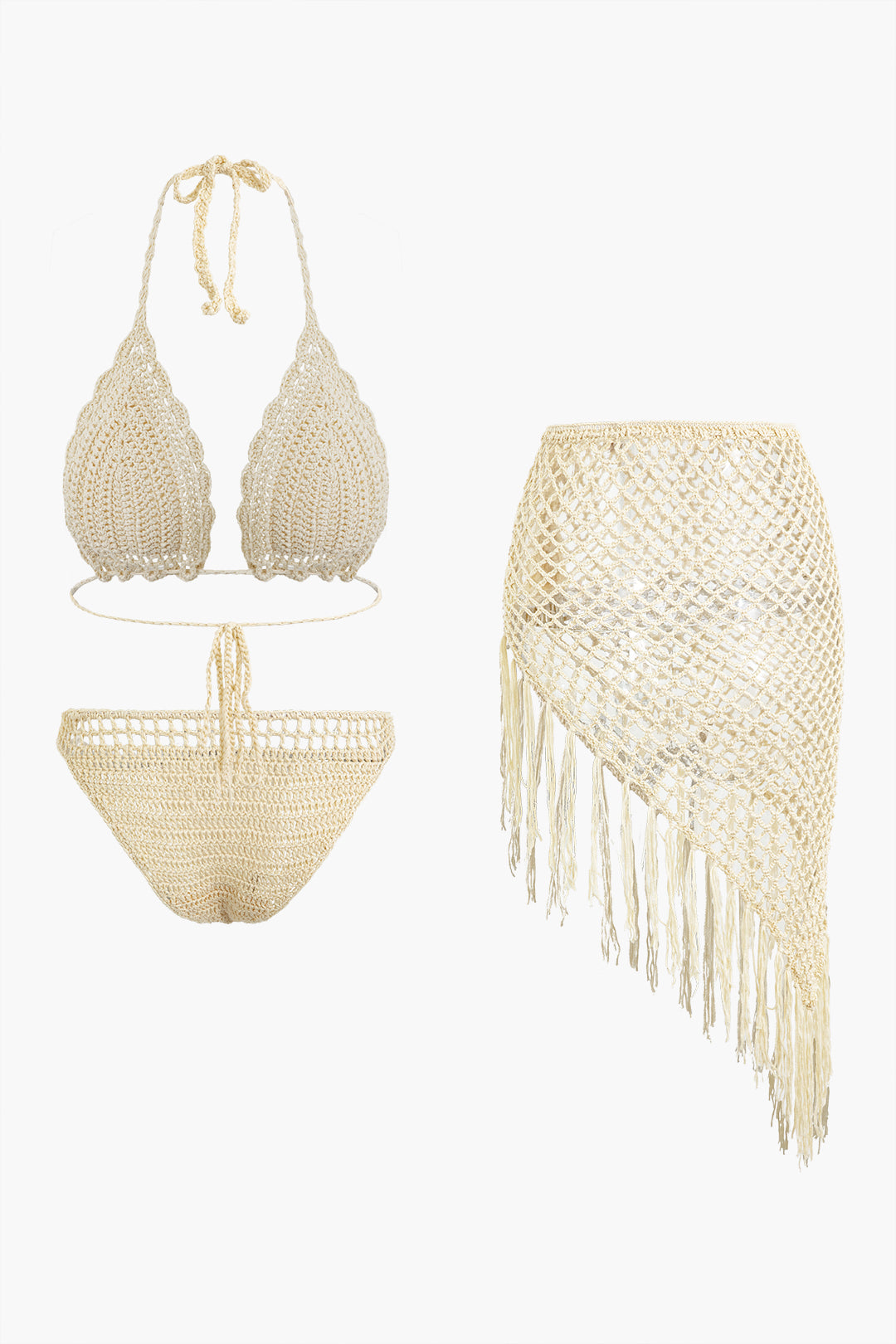 Halter Yaka Bikini ve Mayo Eteği Pareo Takımı