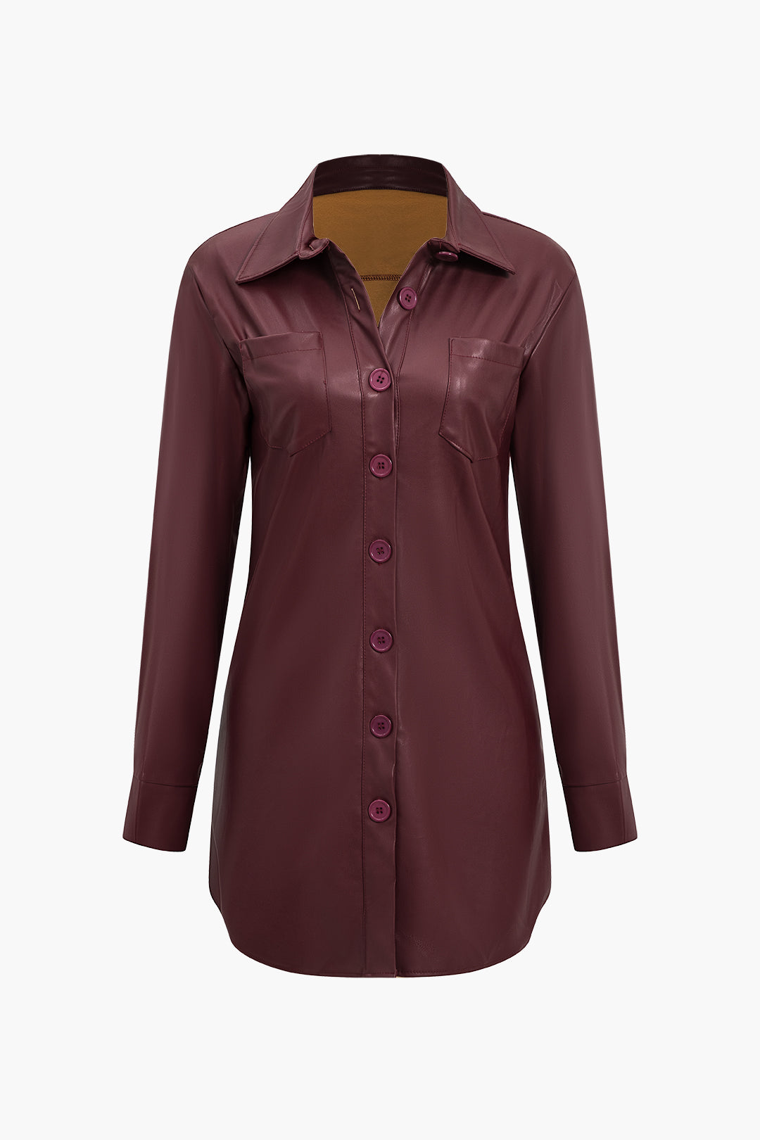 Katı Deri Düğmeli Uzun Kollu Mini Elbise