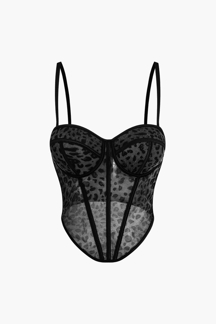 Leopar Desenli Şeffaf File Korse Elbise Üstü