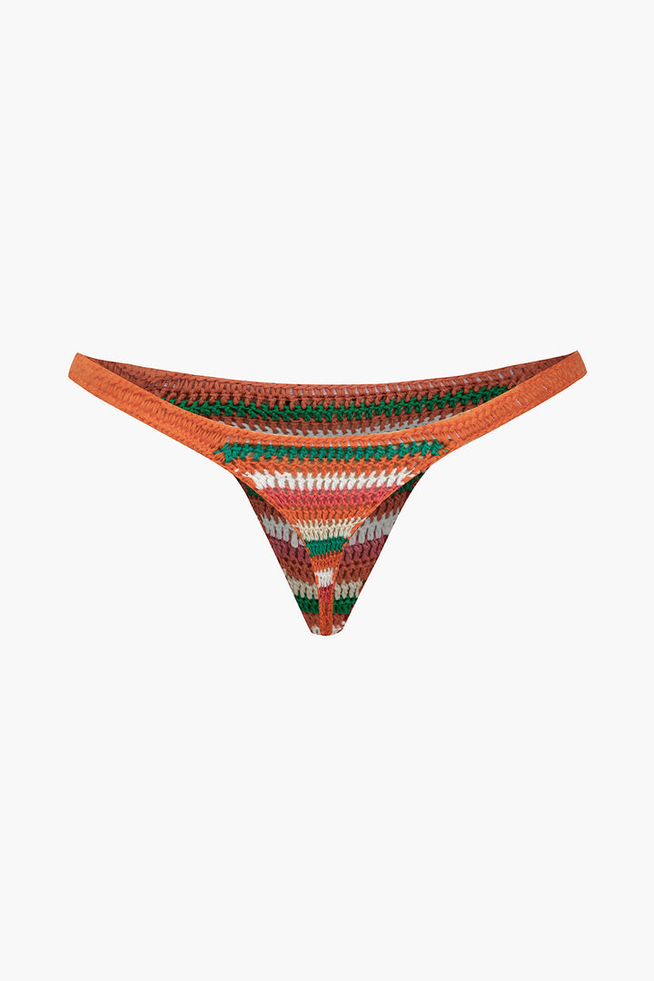 Gökkuşağı Desenli Şeritli Tığ İşi Bikini Takımı