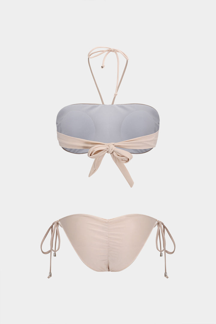 Büzgülü Bağlamalı Sırt Dekolteli Bikini Takımı