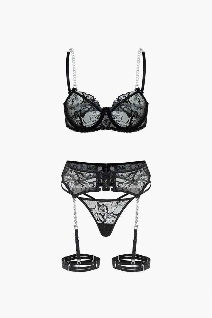 Tül Zincir Çapraz Detaylı Jartiyer Takımı