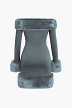 Kürk Detaylı Düşük Omuz Midi Elbise