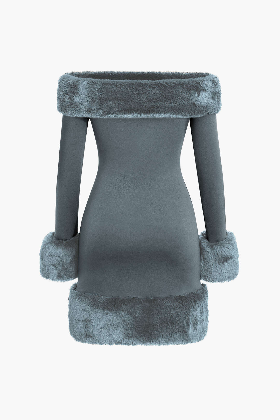 Kürk Detaylı Düşük Omuz Midi Elbise