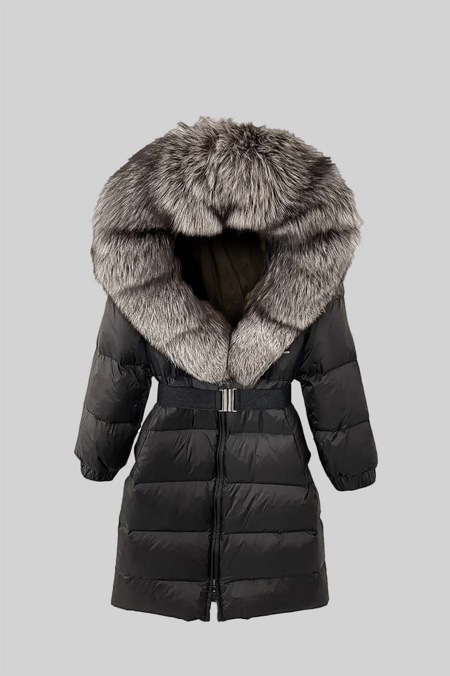 kürk yaka puffer uzun kaban