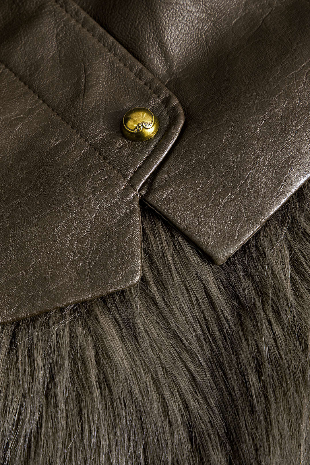 Deri Kürk Düğmeli Patchwork Mont