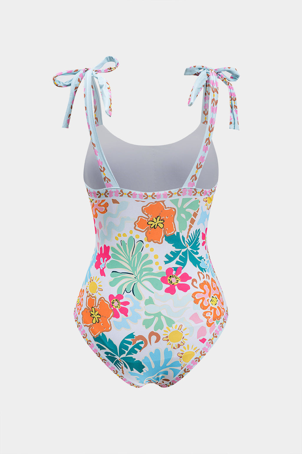 Ditsy Çiçek Desenli Bağlamalı Karın Kontrol Tek Parça Mayo