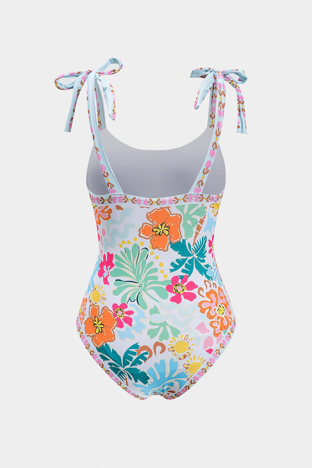 Ditsy Çiçek Desenli Bağlamalı Karın Kontrol Tek Parça Mayo