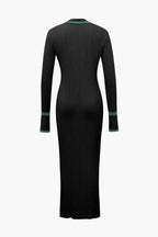 Kontrast Kenarlı Düğmeli Örme maksi Elbise