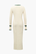 Kontrast Kenarlı Düğmeli Örme maksi Elbise