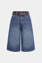 Denim Fermuarlı Yarım Şort