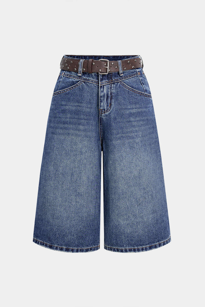 Denim Fermuarlı Yarım Şort