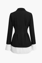 Pileli Patchwork Uzun Kollu V Yaka Mini Elbise