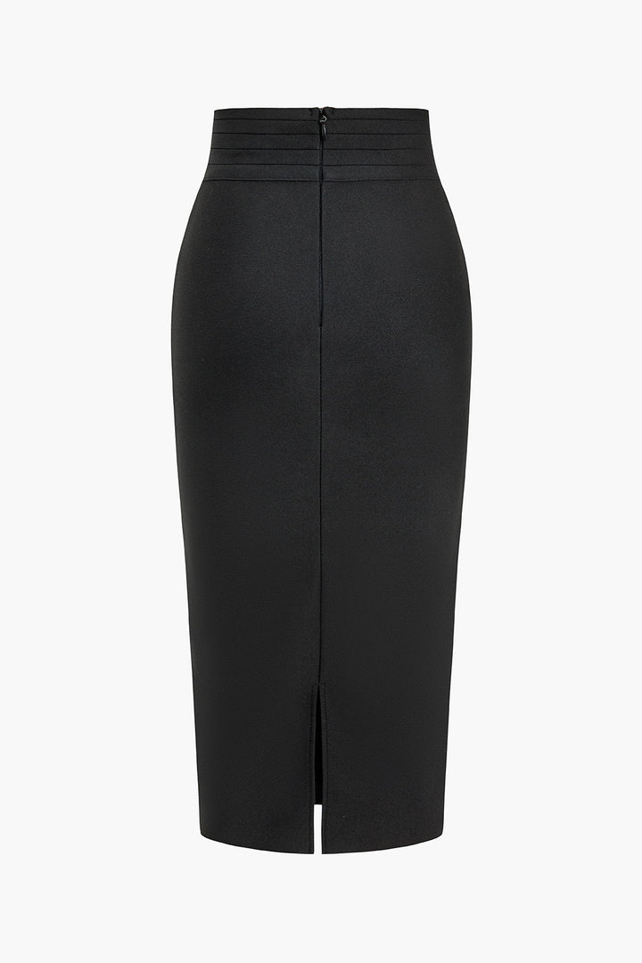 Düz Örgü Asimetrik Düğme Etek