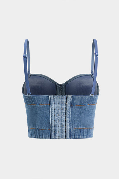 Denim Payet Nakışlı Büstiyer Elbise Üstü