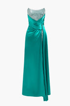 Straplez Payet Yırtmaçlı Elbise Uzun Elbise