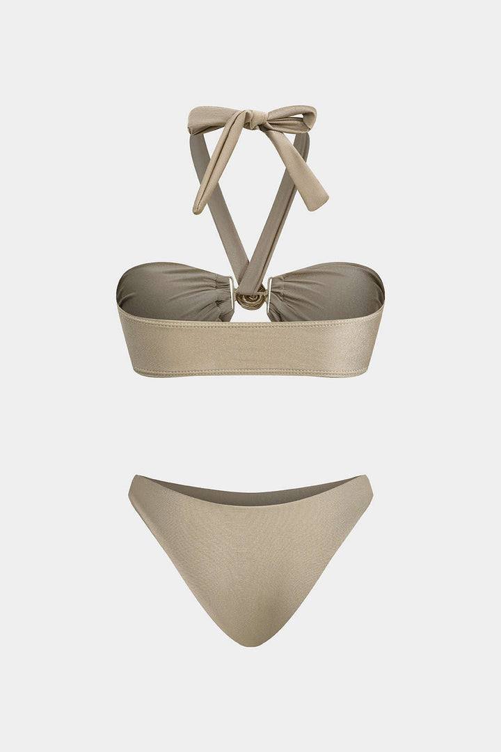 Metalik Büzgülü Bağlamalı Bikini Takımı