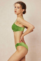 Kadife Dokulu U Yüzük Bikini ve Mayo Eteği Pareo 3 Parça Takım