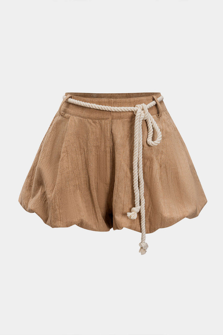 Düz Kemerli Büzgülü Şort