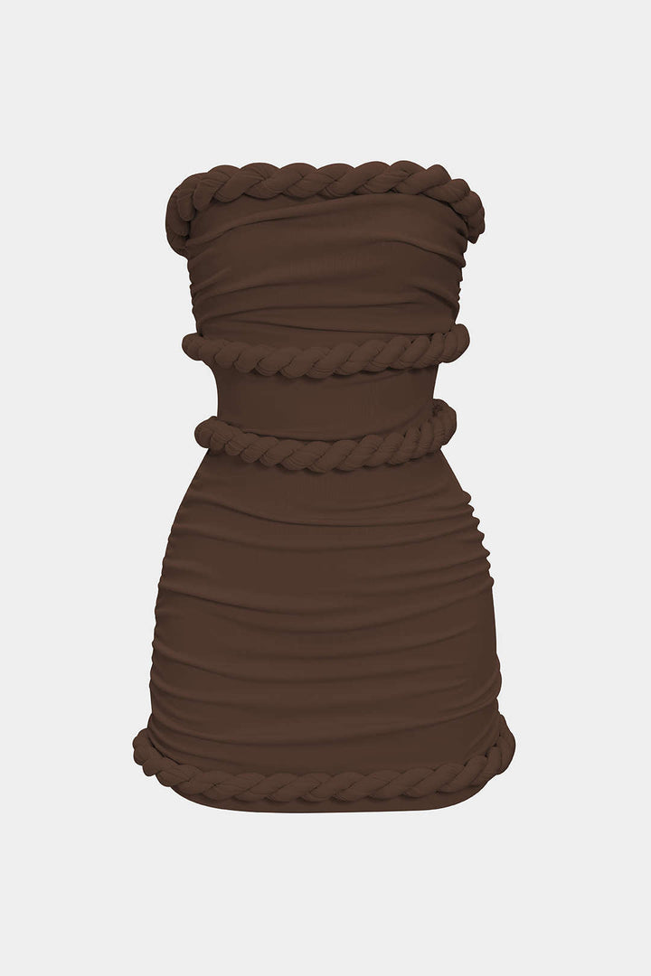 detaylı büzgülü mini elbise