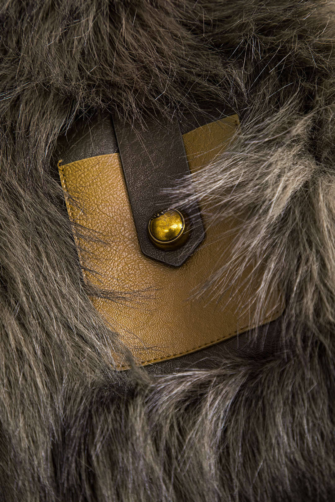 Deri Kürk Düğmeli Patchwork Mont