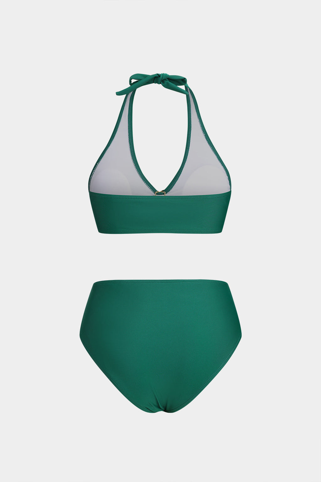 Metalik Dekorlu Büzgülü Bağlamalı Sırt Dekolteli Bikini Takımı