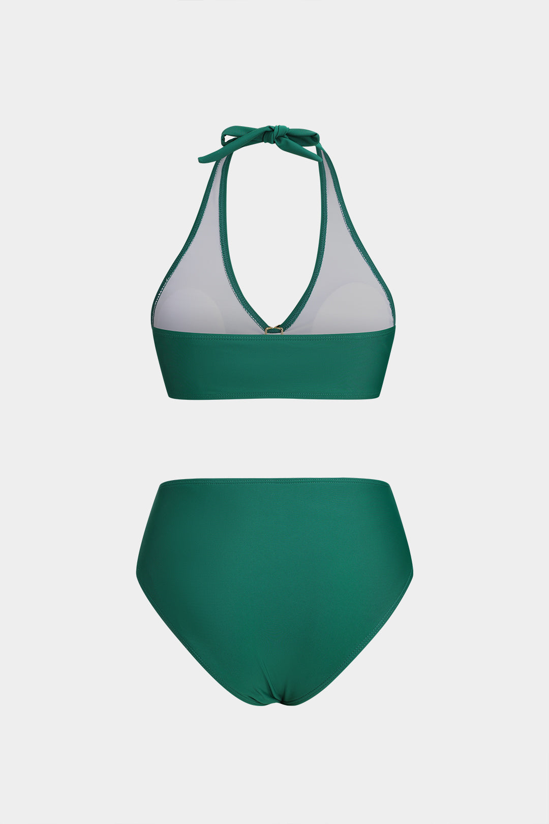 Metalik Dekorlu Büzgülü Bağlamalı Sırt Dekolteli Bikini Takımı