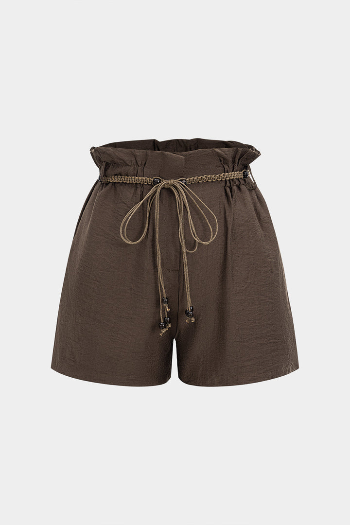 Düz Büzgülü Kemerli Şort