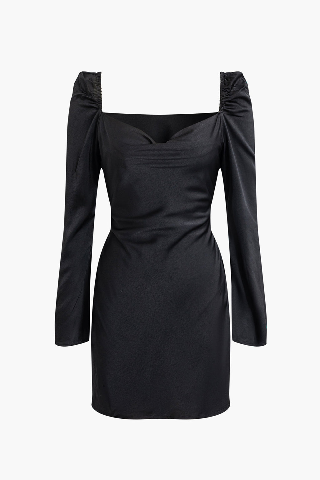 Katı Kapüşonlu Yaka Uzun Kollu Mini Elbise