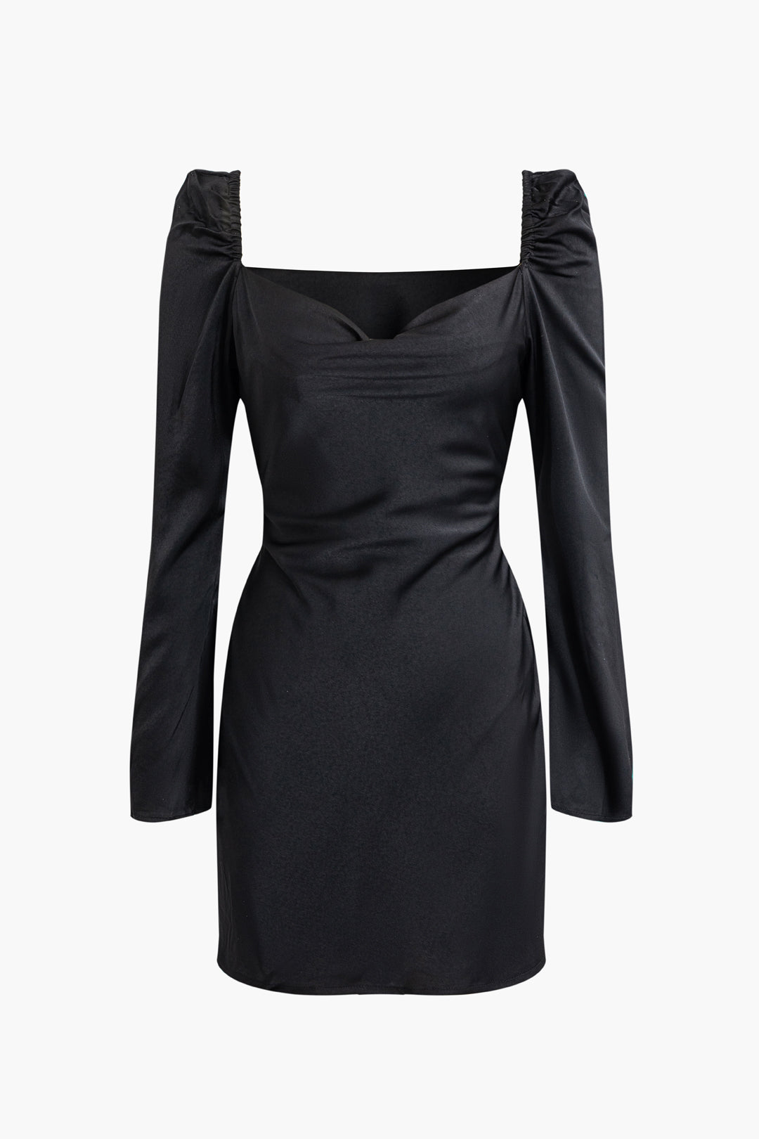 Katı Kapüşonlu Yaka Uzun Kollu Mini Elbise