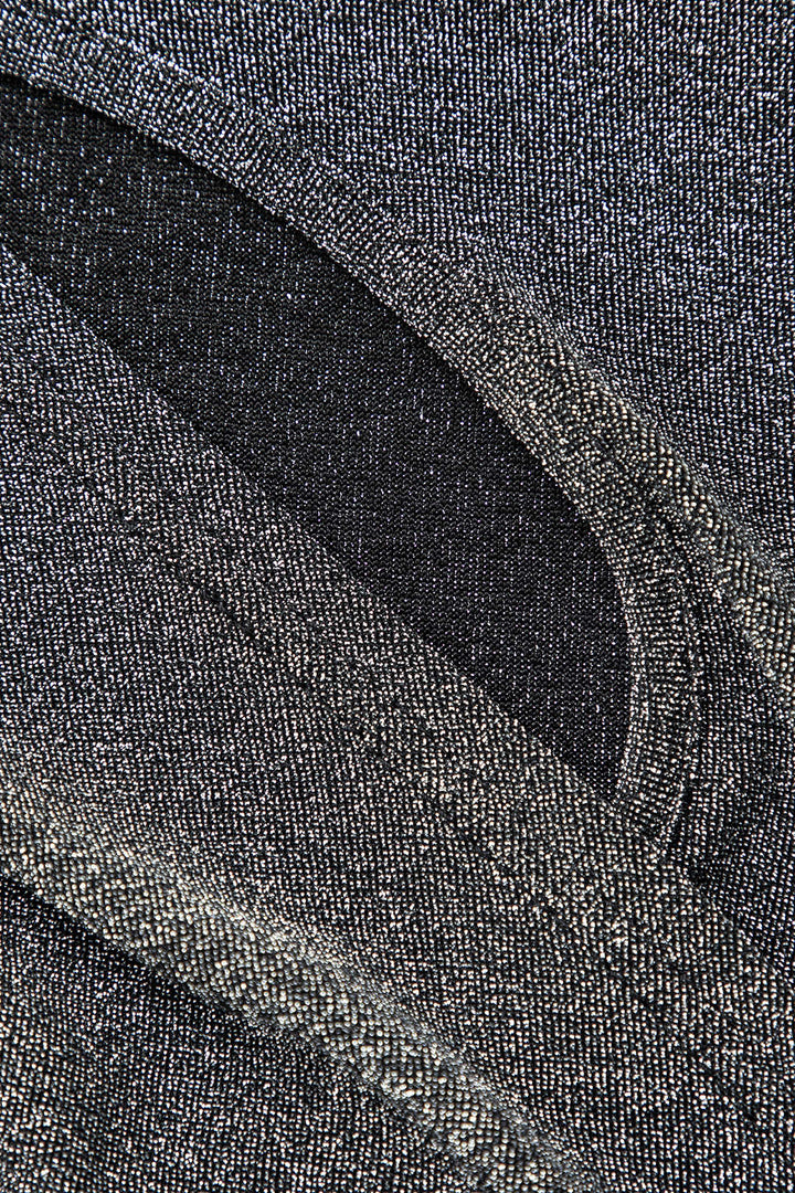 Simli Asimetrik Kesim Uzun Kollu maksi Elbise