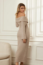 Katı Örgü Çan Kollu Düşük Omuz maksi Elbise