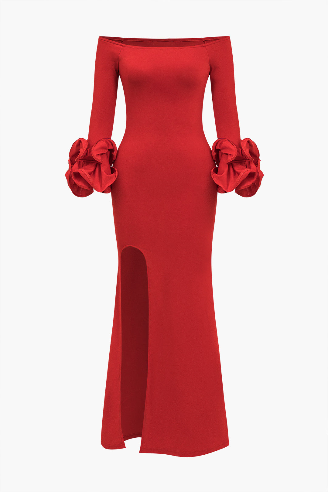 Düz Düşük Omuz Yan Yırtmaçlı maksi Elbise