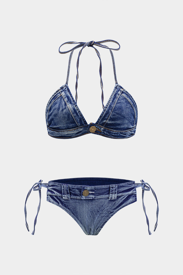 Kot Görünümlü Bağlamalı Bikini Takımı