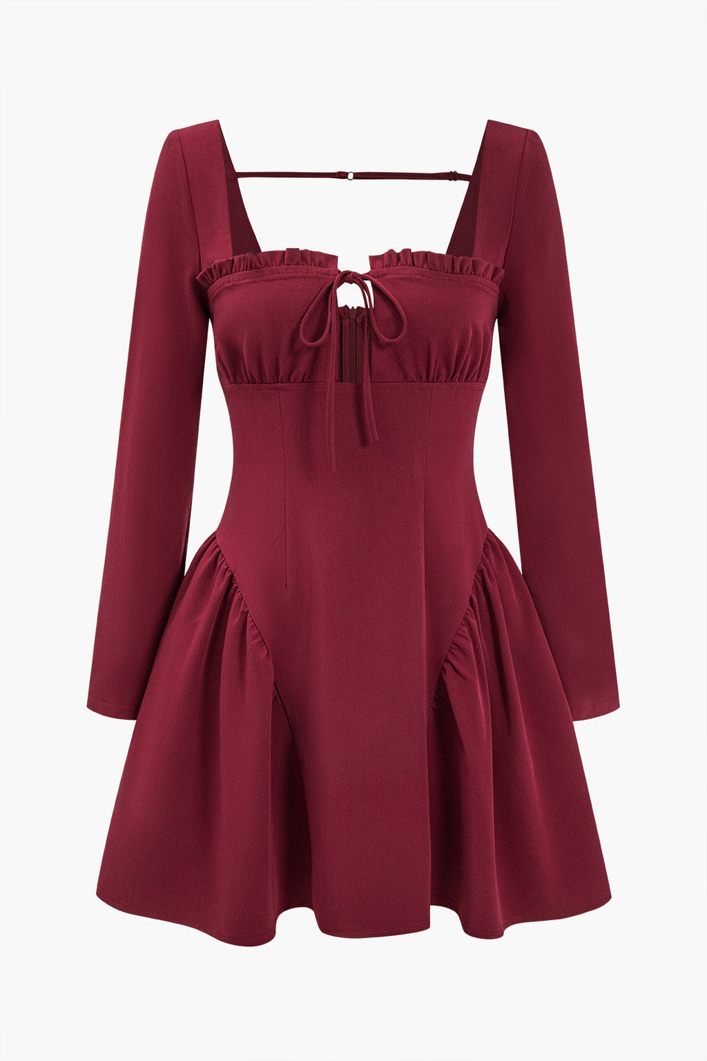 Düz Sırtı Açık Dantelli Bağlamalı Mini Elbise