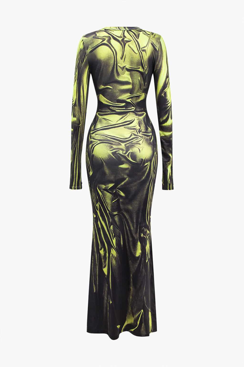 İllüzyon Desenli Uzun Kollu maksi Elbise