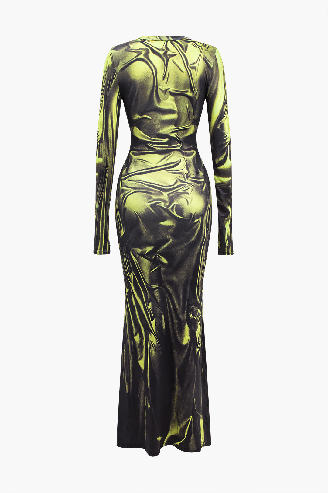 İllüzyon Desenli Uzun Kollu maksi Elbise