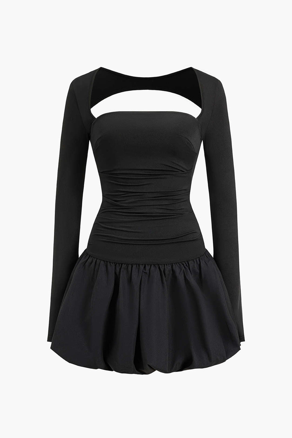 Sırt Dekolteli Cut-Out Kare Yaka Mini Elbise