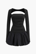 Sırt Dekolteli Cut-Out Kare Yaka Mini Elbise