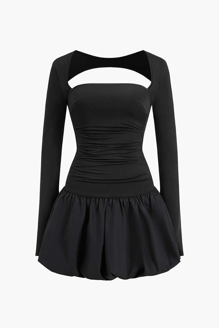 Sırt Dekolteli Cut-Out Kare Yaka Mini Elbise