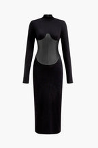 Katı Deri Patchwork Midi Elbise