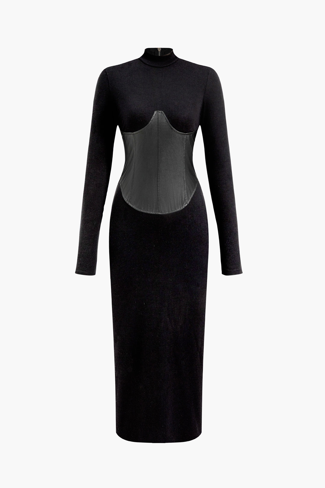 Katı Deri Patchwork Midi Elbise